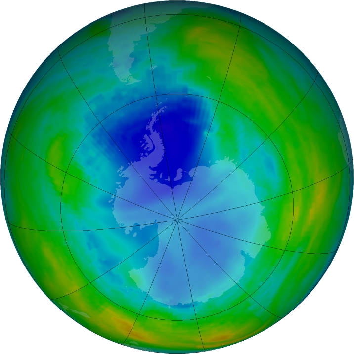 Antarctic ozone map for 11 August 1993